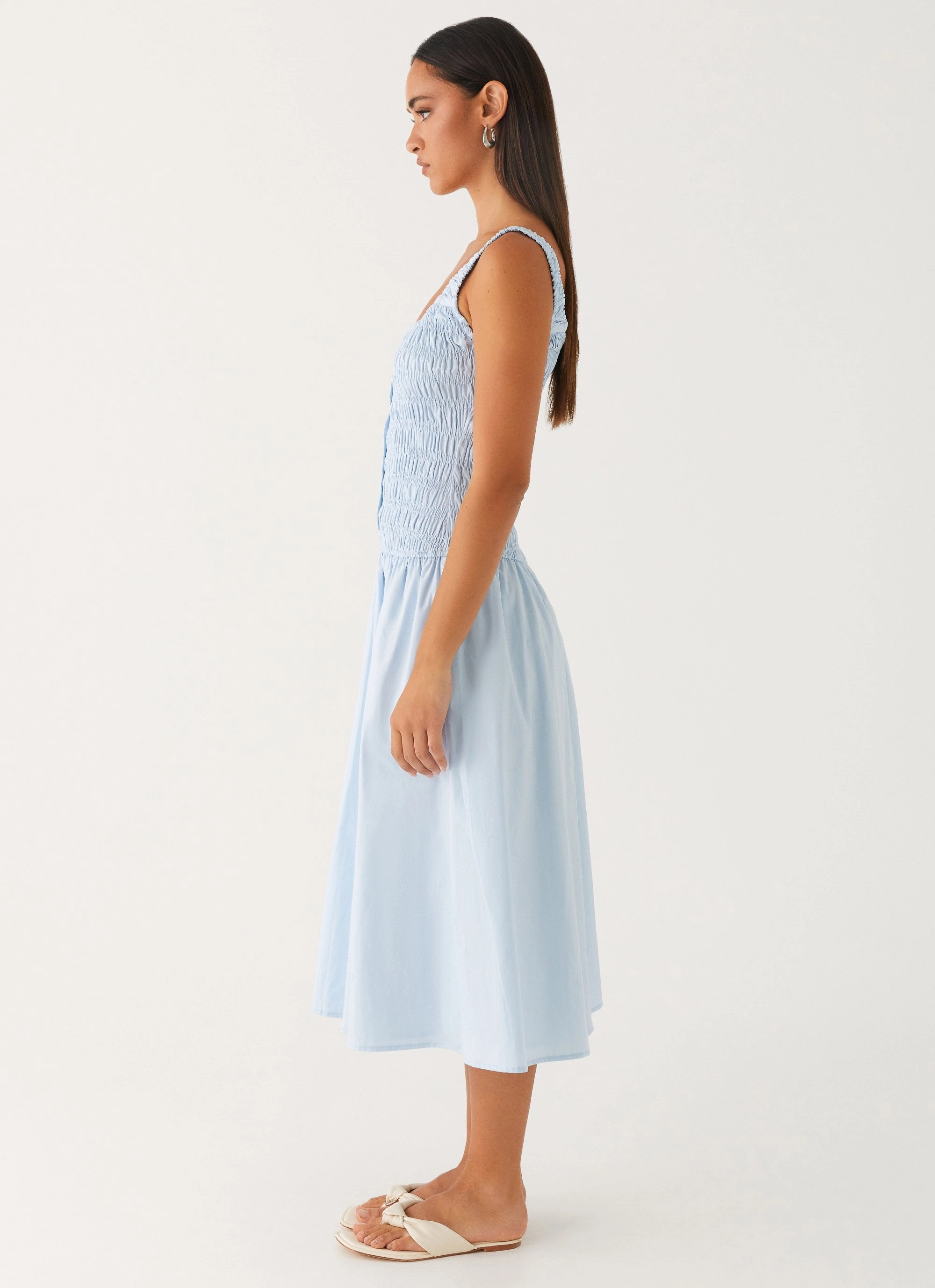 Semi Sheer Wildflower Midi Dress - Blue