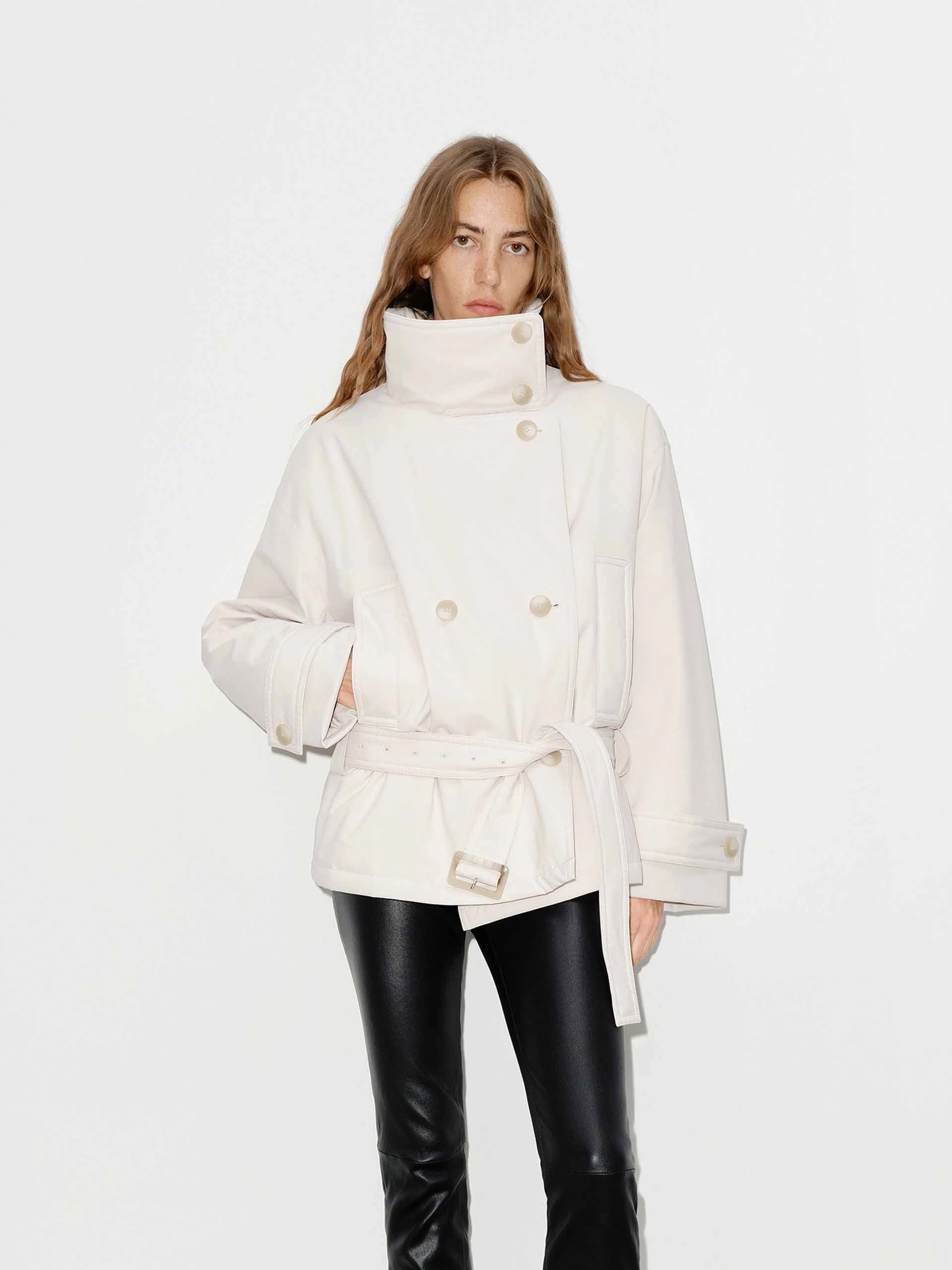 Belted Midi Length Down Jacket Magnetic Closure Options