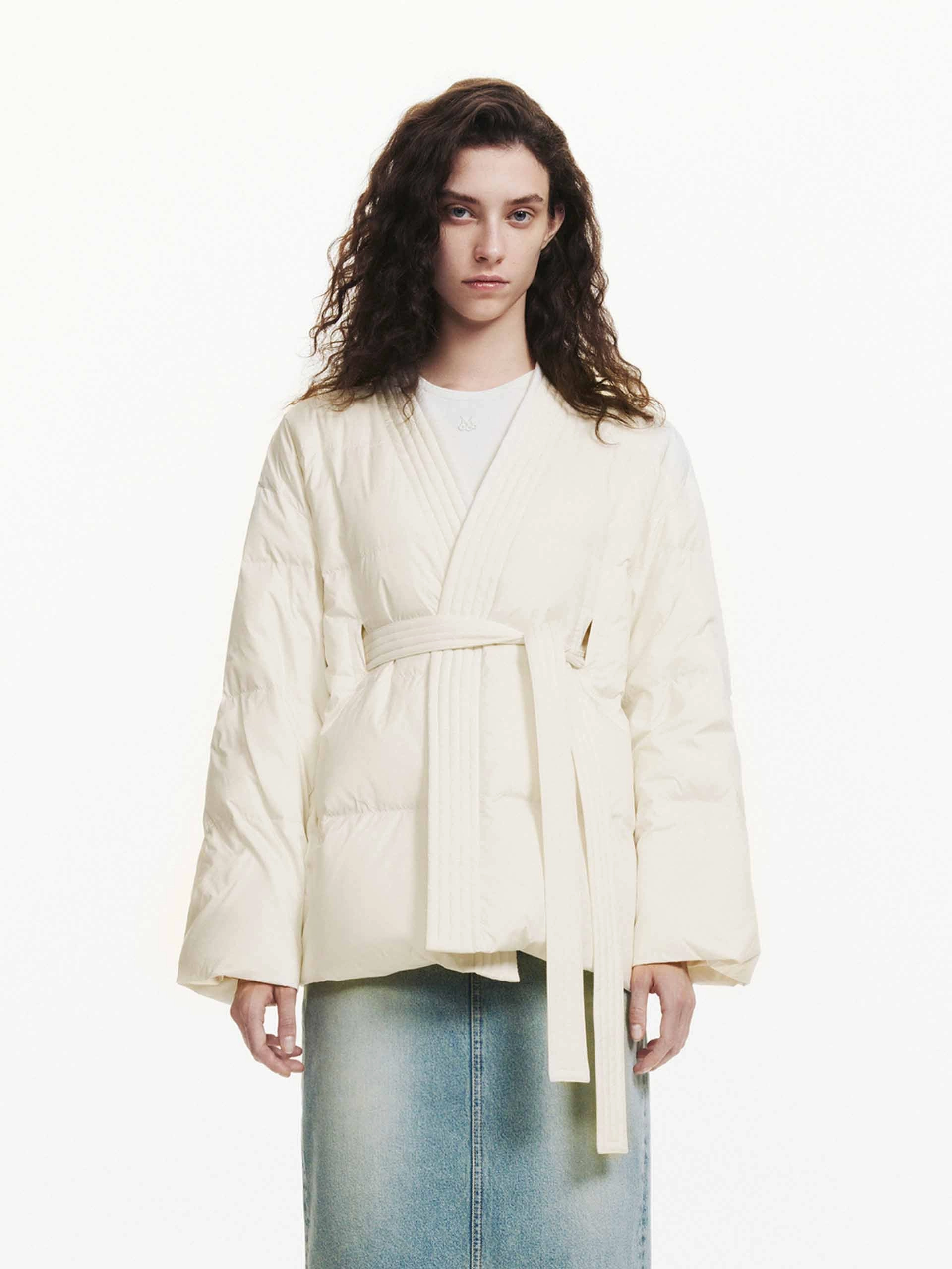 Belted Quilted Down jacket Zippered Vents Essential City Look