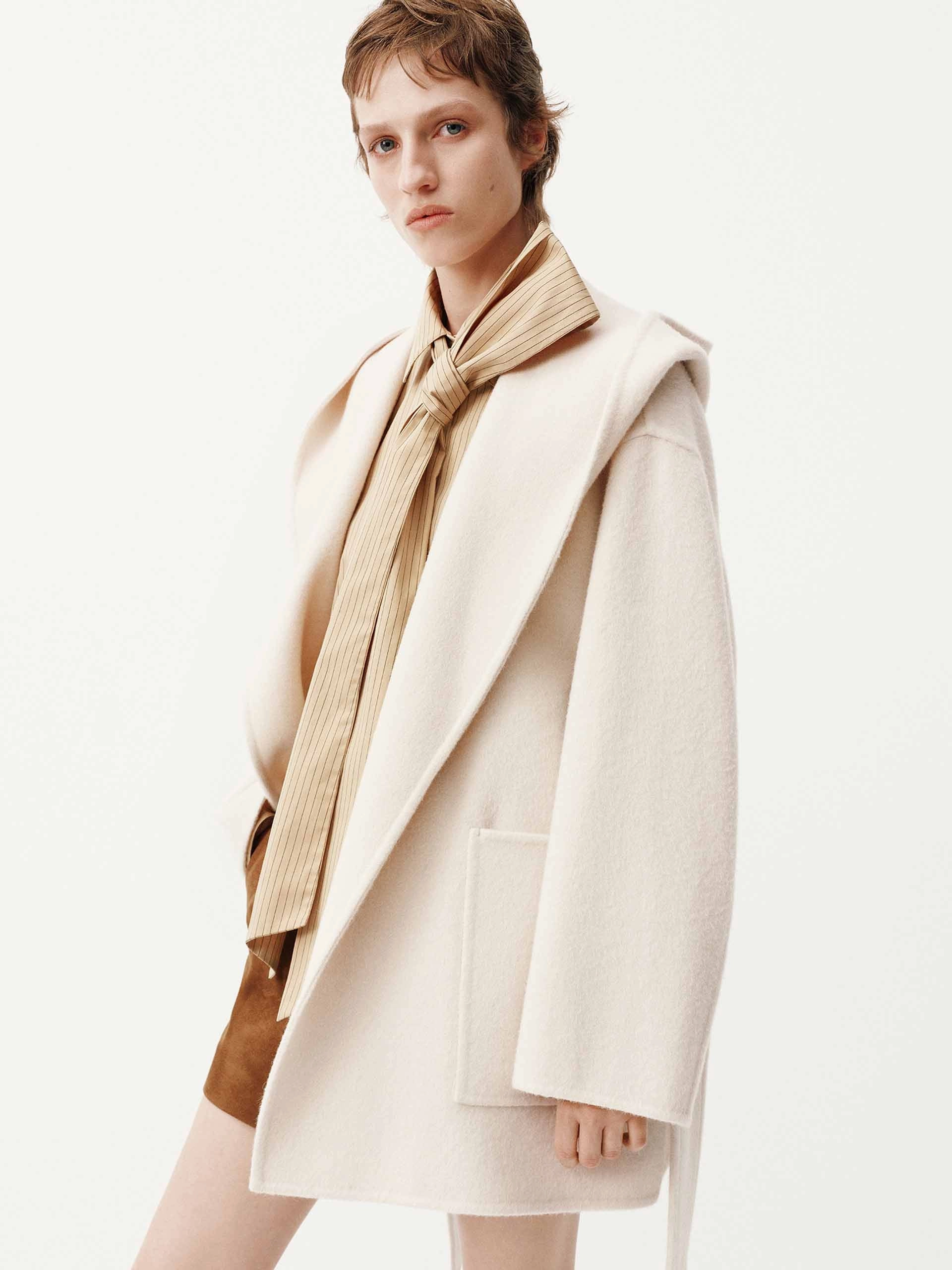 Belted Wool Blend Coat Light Look Zippered Vents