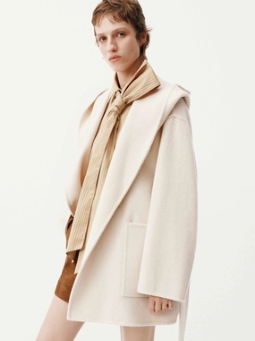 Belted Wool Blend Coat Double layer fabric