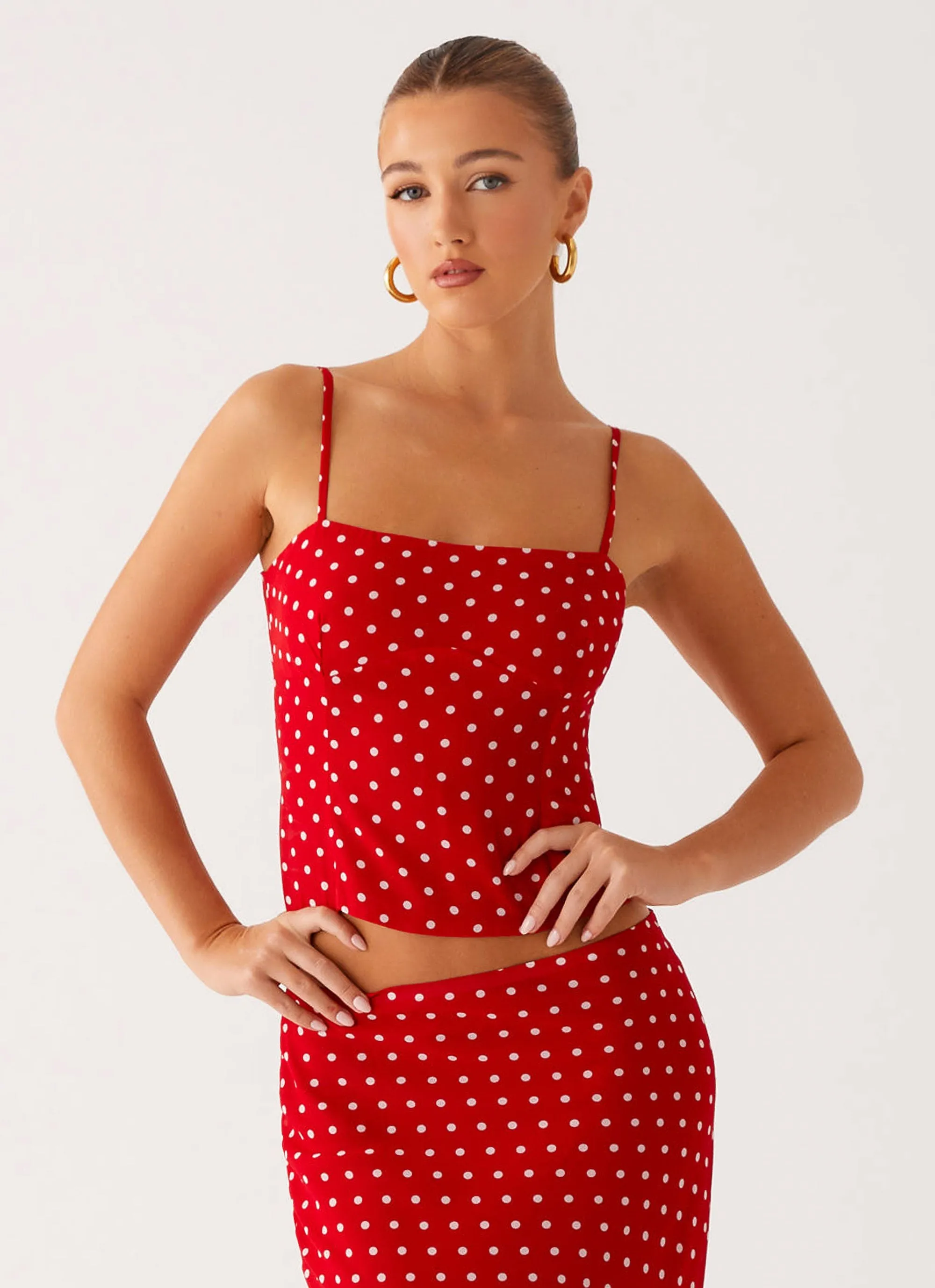 Bendita Top - Red Polka Dot Recycled Fiber Blend DoubleNeedle Stitching