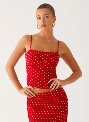 Bendita Top - Red Polka Dot Recycled Fiber Blend DoubleNeedle Stitching