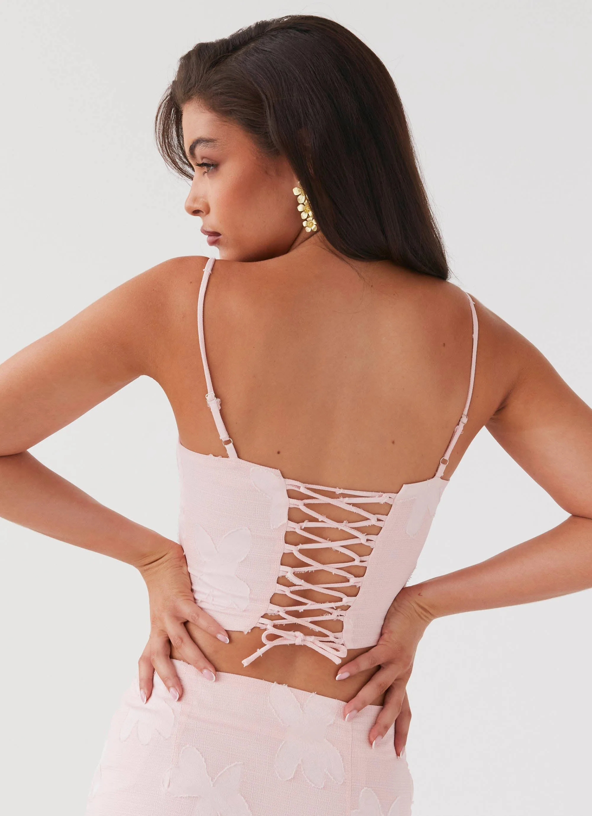 HiddenPocket Best Love Lace Up Top - Pink Petal