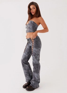 On The Move Body-Hugging Fit Better When I'm Dancing Lace Up Pants - Graphite