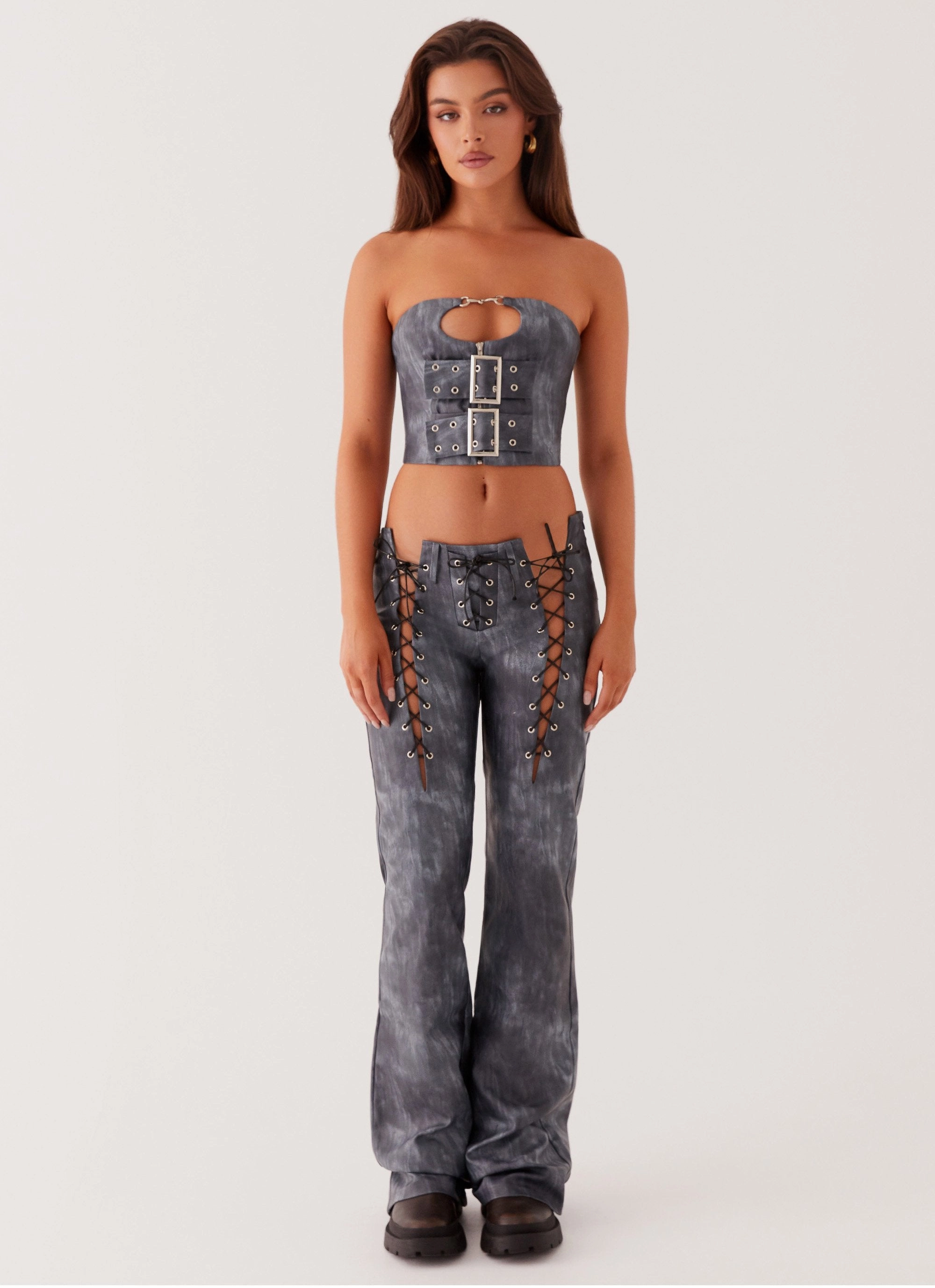 Fashionable Look ReinforcedHemline Better When I'm Dancing Lace Up Pants - Graphite