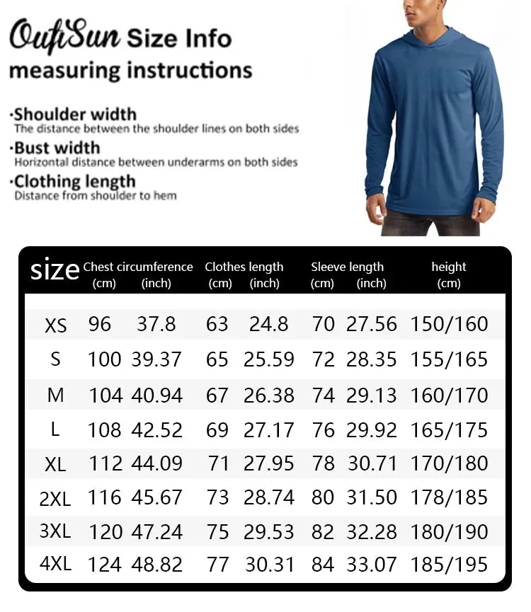 BIGGOOT Men's Sun Protection Hooded T-Shirt UPF 50  Long Sleeve Quick Dry Breathable Mountaineering Fishing Clothing UV Protect