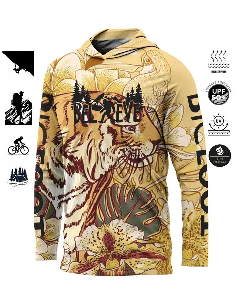 BIGGOOT Men's Sun Protection Hooded T-Shirt UPF 50  Long Sleeve Quick Dry Breathable Mountaineering Fishing Clothing UV Protect