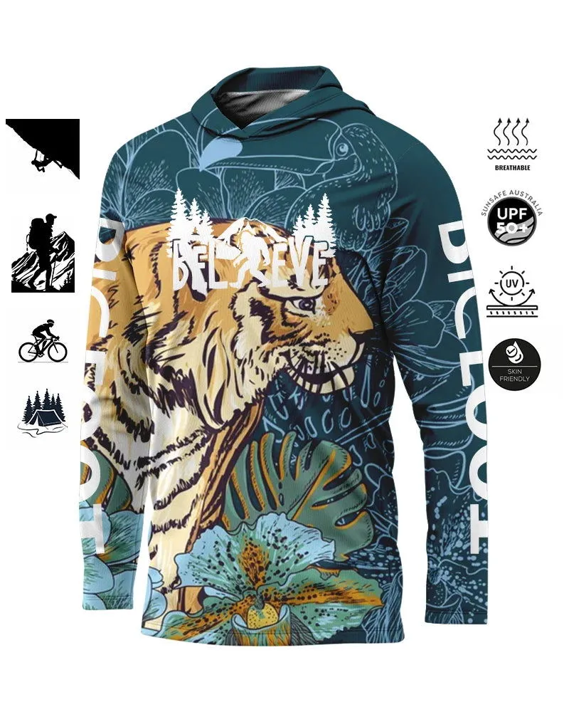 BIGGOOT Men's Sun Protection Hooded T-Shirt UPF 50  Long Sleeve Quick Dry Breathable Mountaineering Fishing Clothing UV Protect