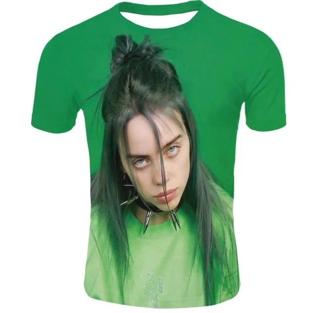 Billie Eilish Breathable Mesh Cloth O-neck 3d Hd Digital Printing T-shirt Billie Eilish Women And Men Casual T Shirt