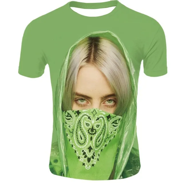 Billie Eilish Breathable Mesh Cloth O-neck 3d Hd Digital Printing T-shirt Billie Eilish Women And Men Casual T Shirt