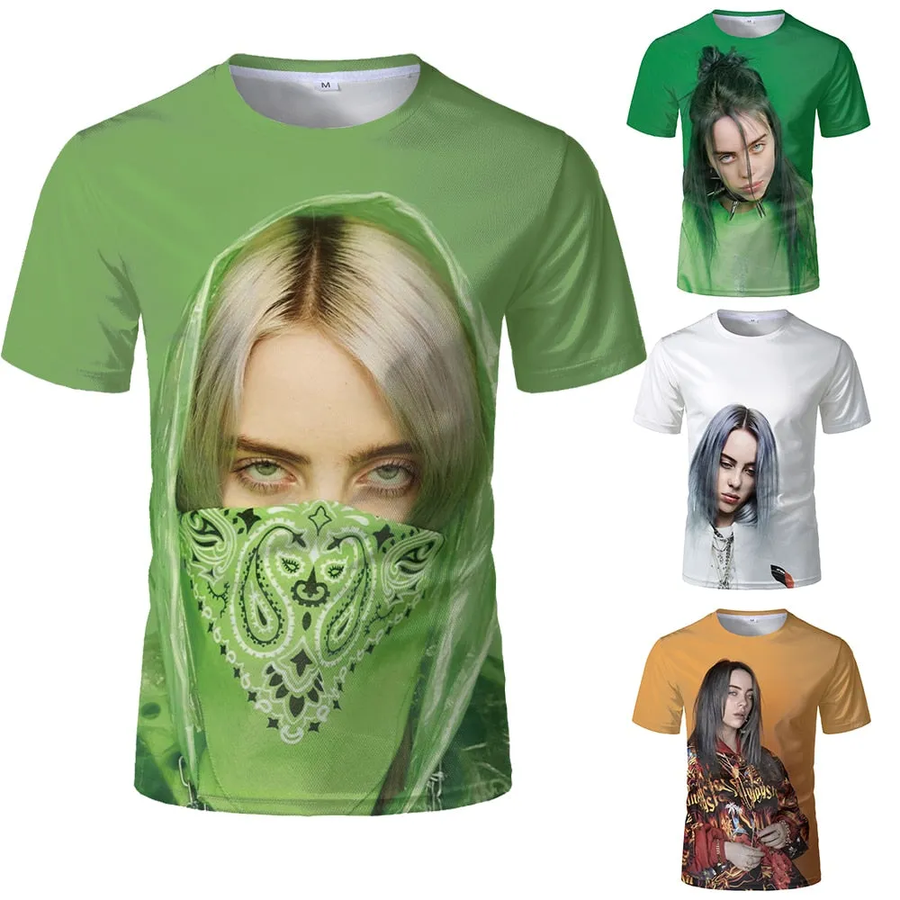 Billie Eilish Breathable Mesh Cloth O-neck 3d Hd Digital Printing T-shirt Billie Eilish Women And Men Casual T Shirt
