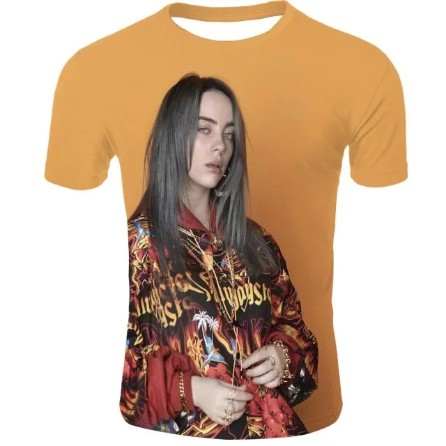 Billie Eilish Breathable Mesh Cloth O-neck 3d Hd Digital Printing T-shirt Billie Eilish Women And Men Casual T Shirt