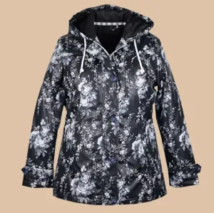 BLACK FLORAL WATER REPELLENT JACKET