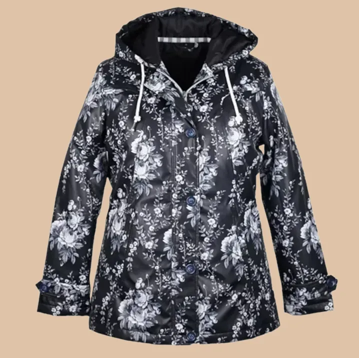 BLACK FLORAL WATER REPELLENT JACKET