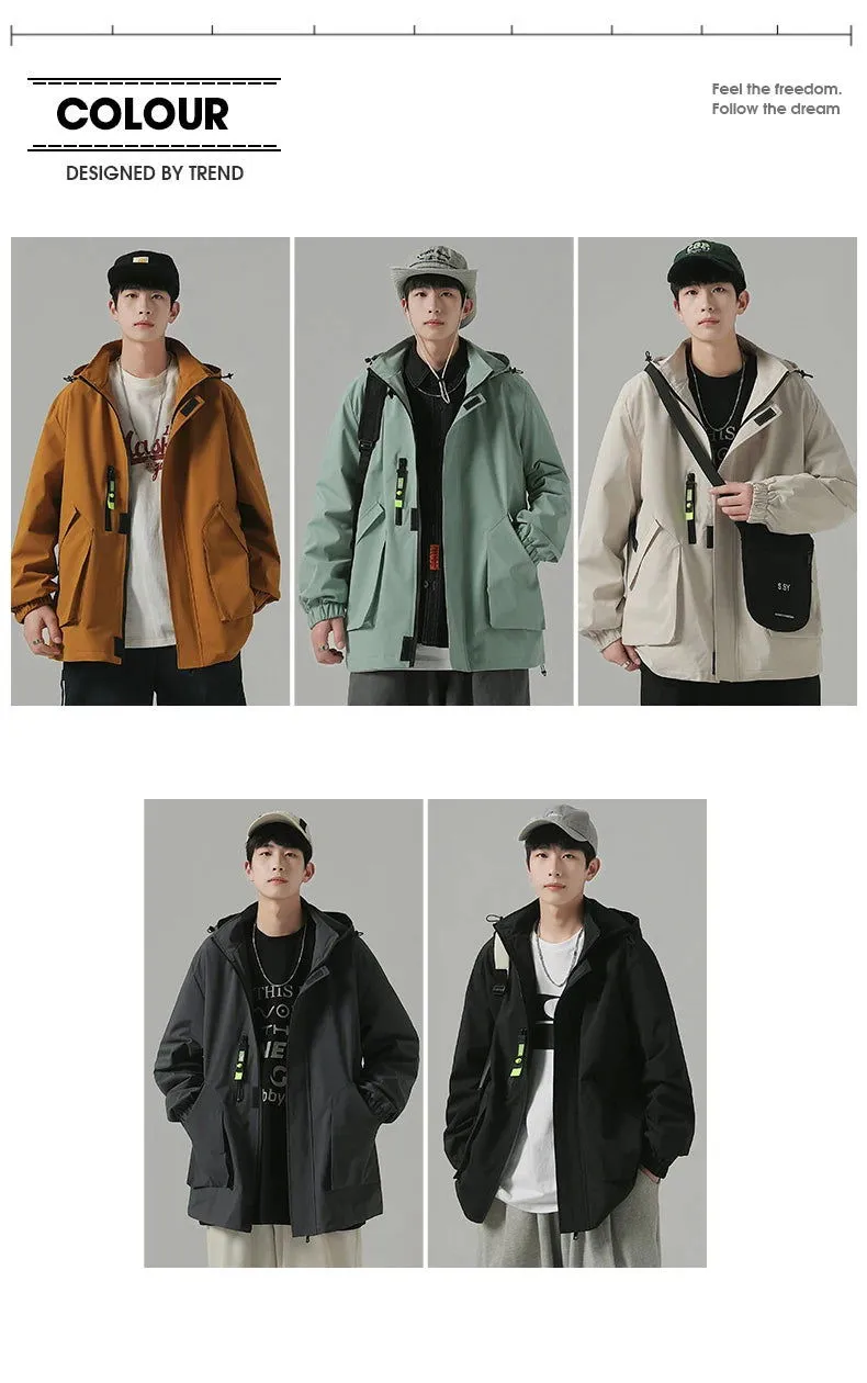 Black Mountaineering Clothing Tooling Jacket Men's Thin Spring Autumn Men's Women's Loose Sports Windbreaker Coat For Men
