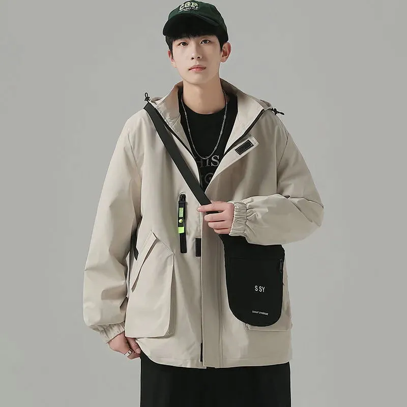Black Mountaineering Clothing Tooling Jacket Men's Thin Spring Autumn Men's Women's Loose Sports Windbreaker Coat For Men