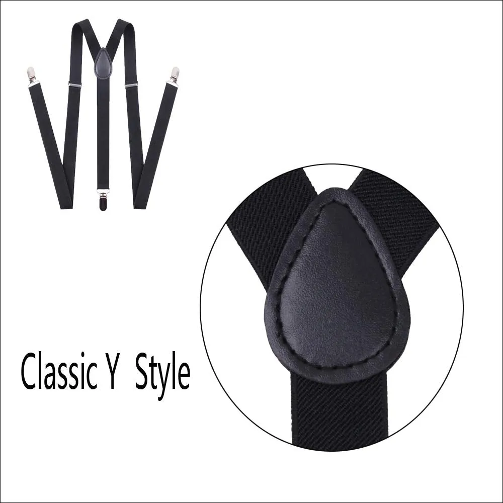Black Suspenders for Kids Toddler Baby - Metal Clips Adjustable Y Style Design Elastic Classic Accessory Black