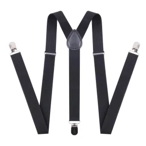 Black Suspenders for Kids Toddler Baby - Metal Clips Adjustable Y Style Design Elastic Classic Accessory Black