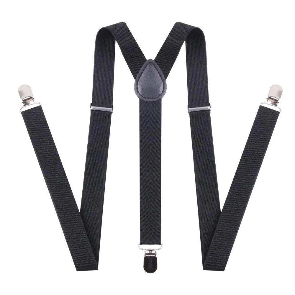 Black Suspenders for Kids Toddler Baby - Metal Clips Adjustable Y Style Design Elastic Classic Accessory Black