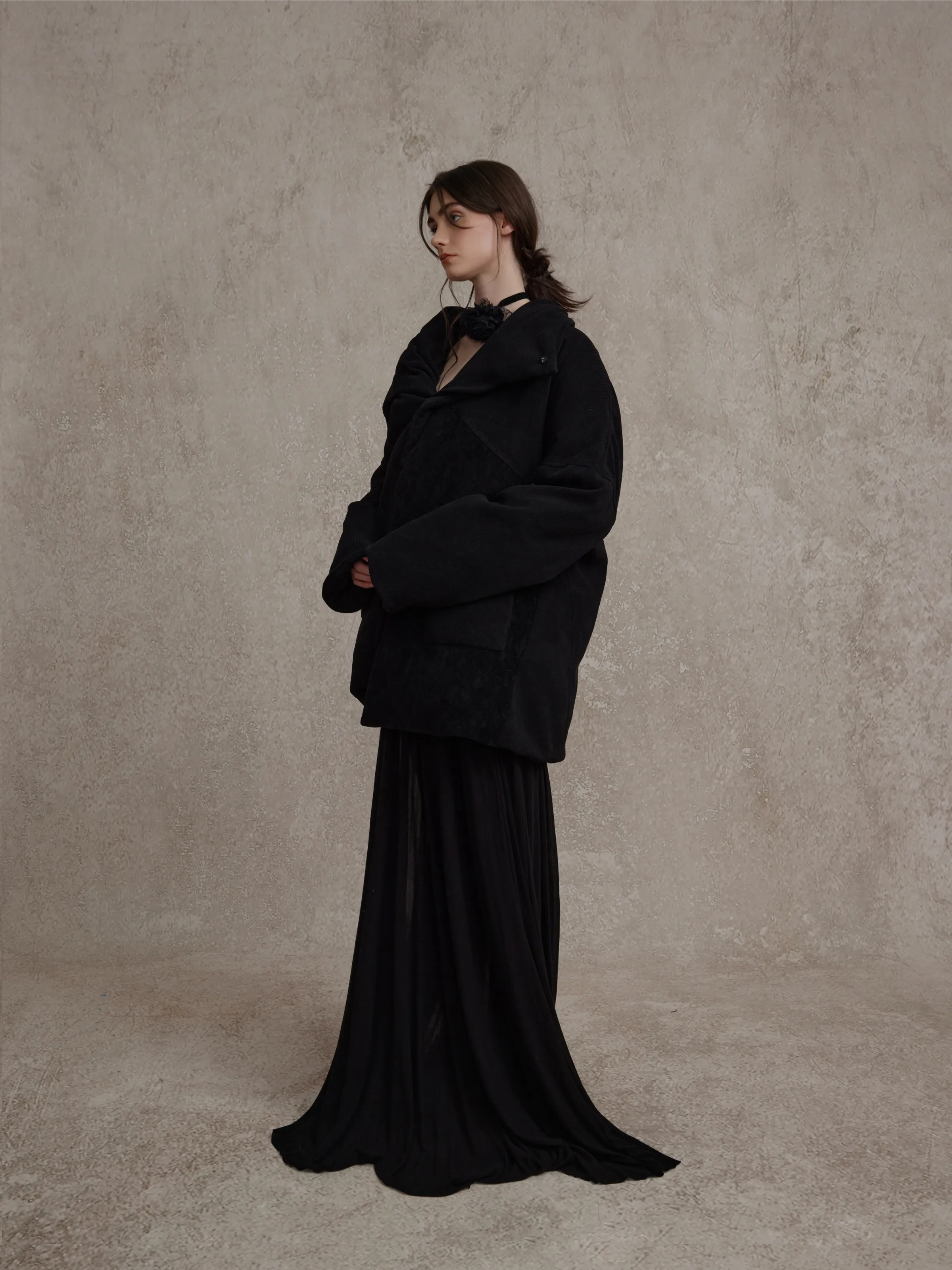 Black Velvet Lace Down Jacket
