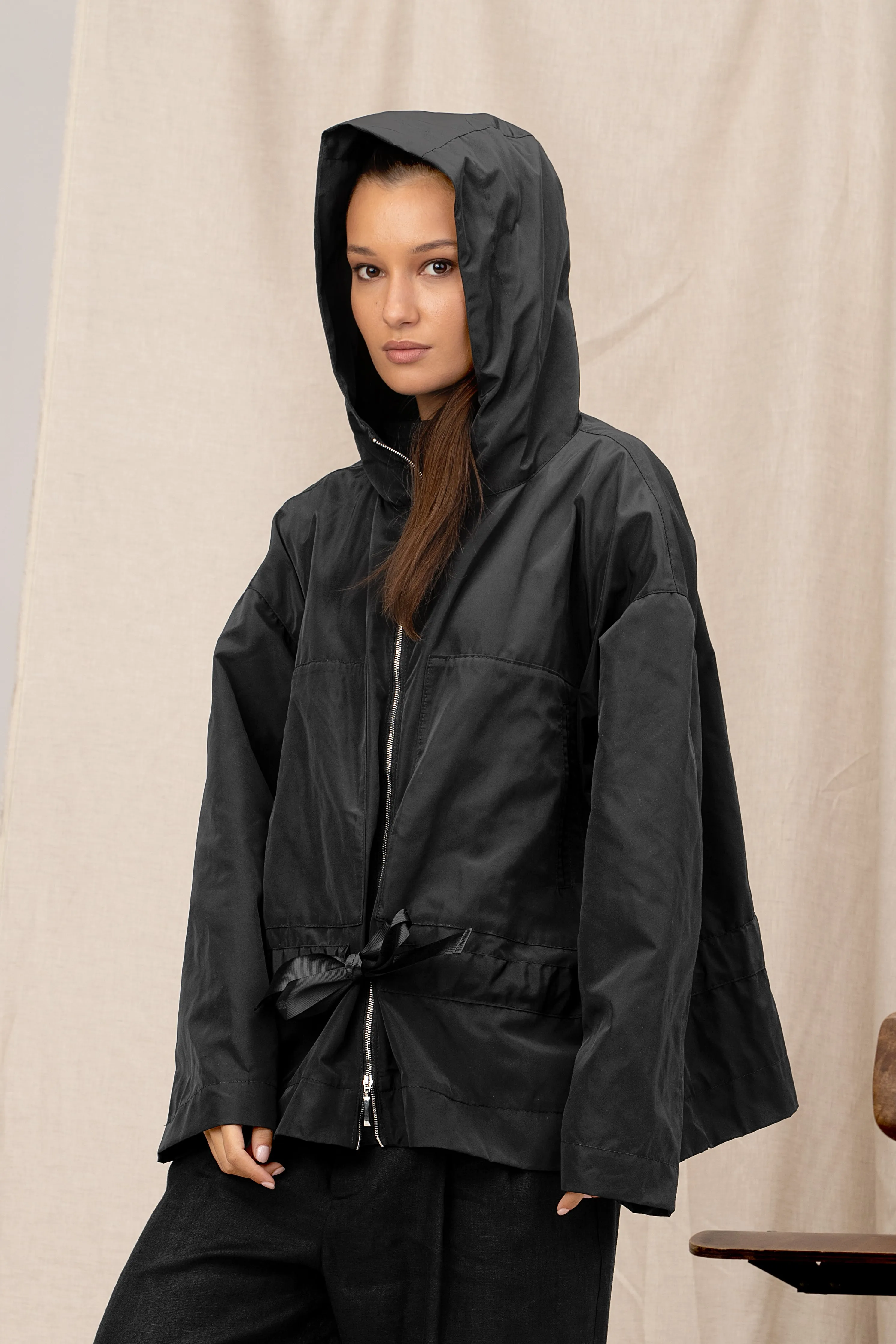 Black Windproof Women's Transitional Jacket