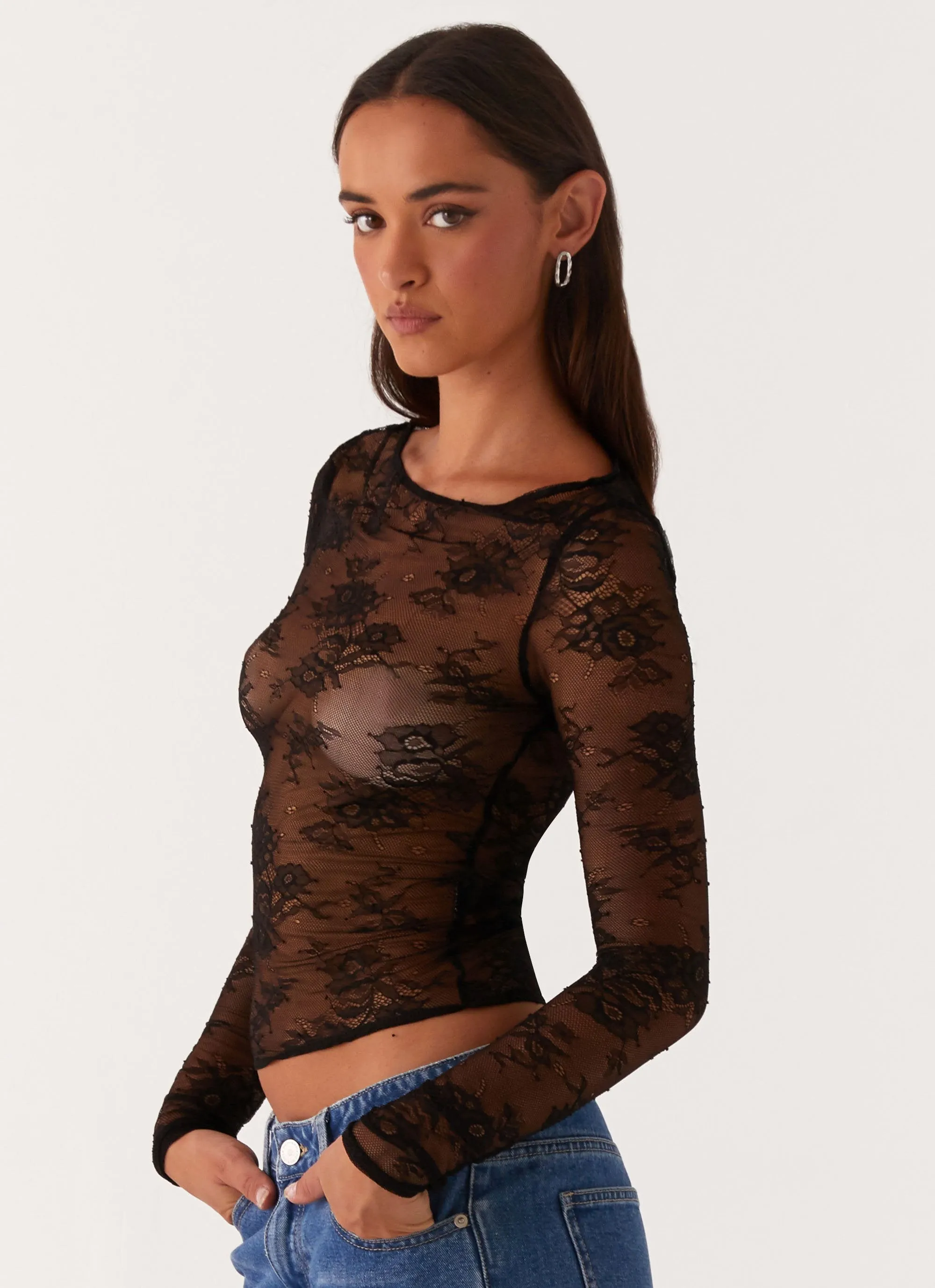 BreathableBackVents Everyday Comfort Blanca Lace Top - Black
