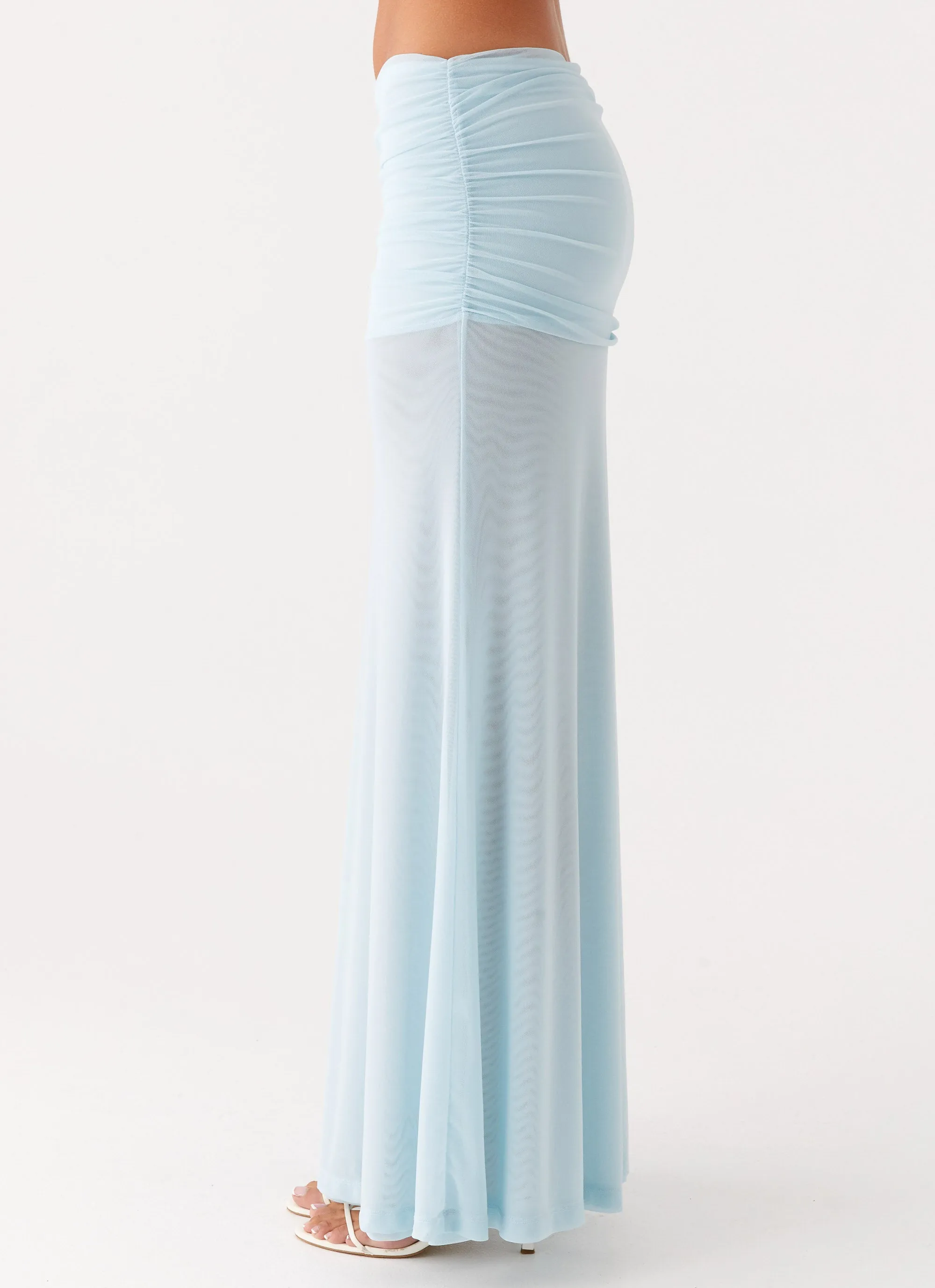 Blaze Maxi Skirt - Blue Linen blend ruffle trim