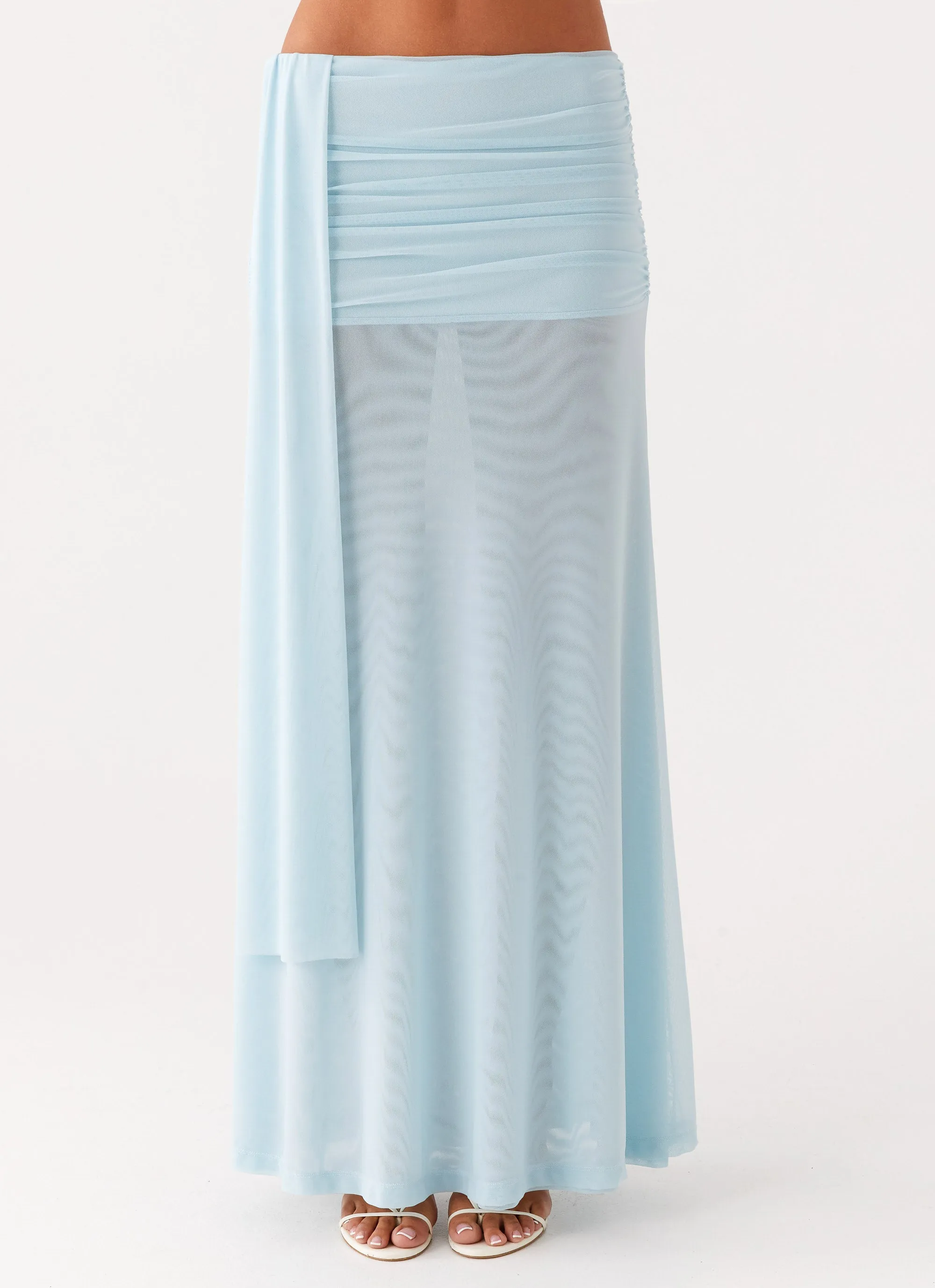 Blaze Maxi Skirt - Blue Flexible Waistband Feminine Charm