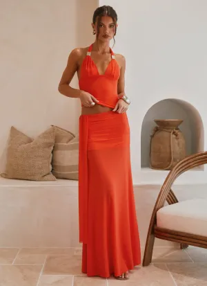 Layered Hem Roll Up Hem Blaze Maxi Skirt - Fire Red