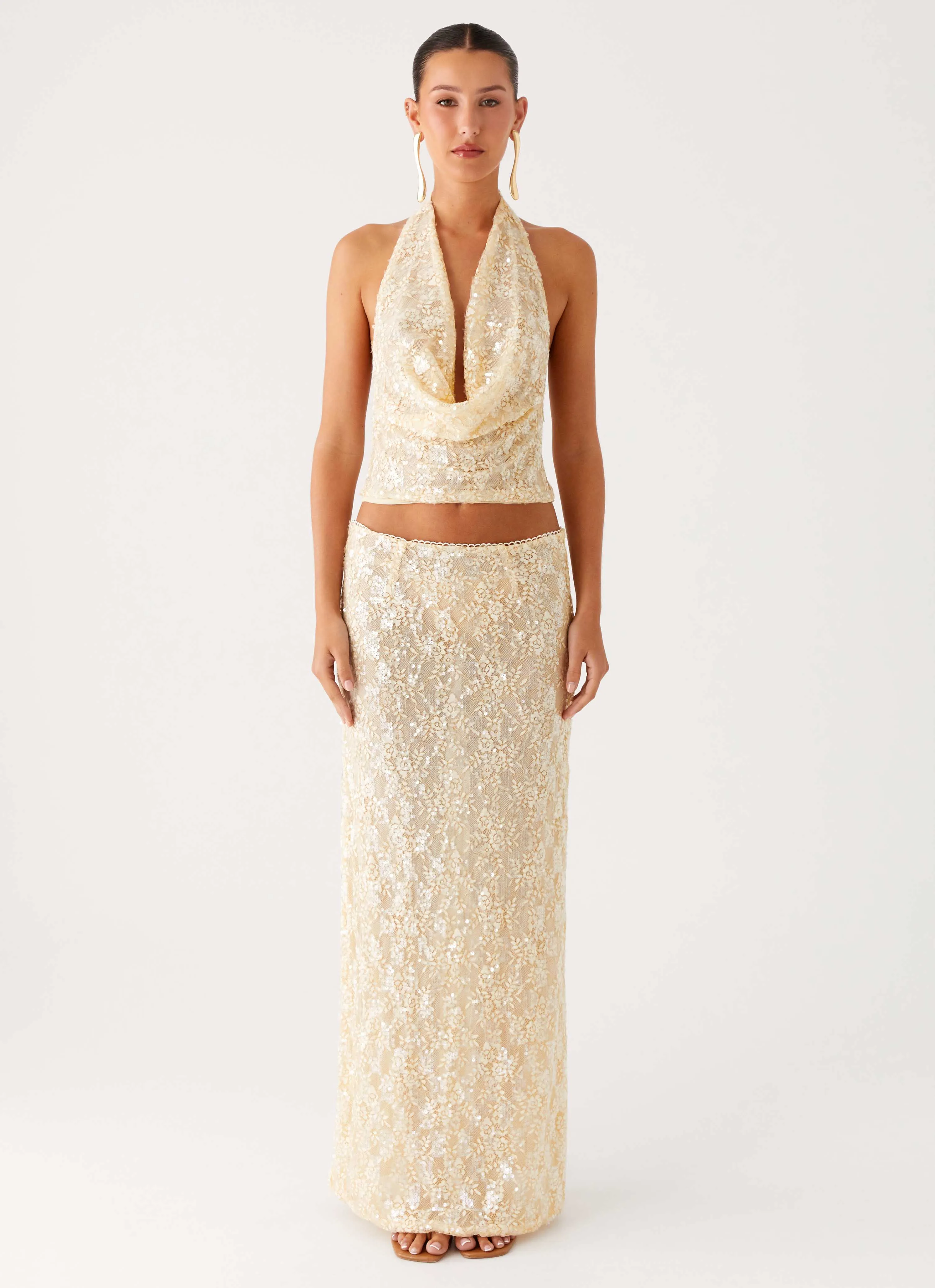 Bling It On Maxi Skirt - Ivory Neat Fit
