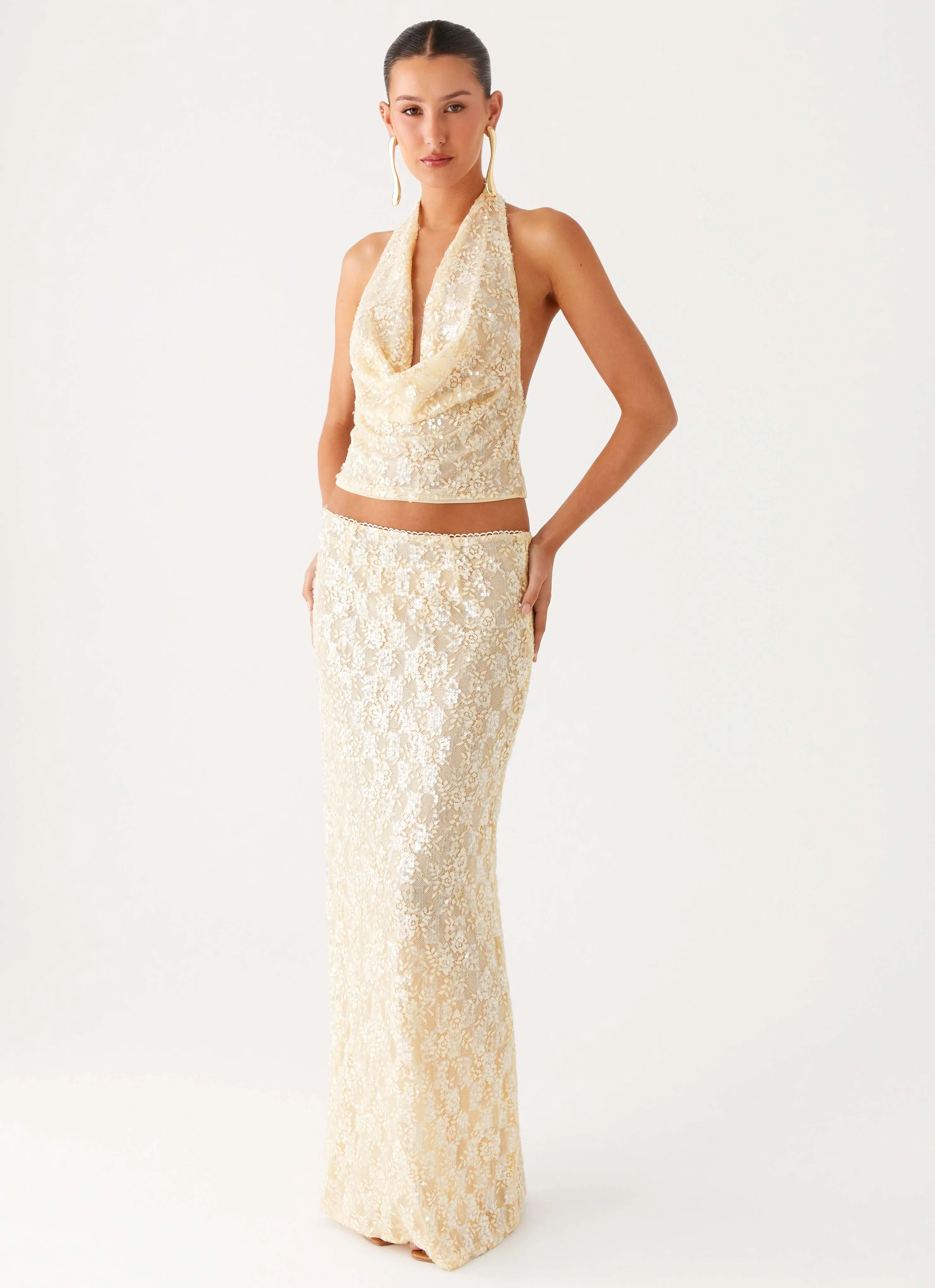 Crossback Strap yoga session Bling It On Maxi Skirt - Ivory
