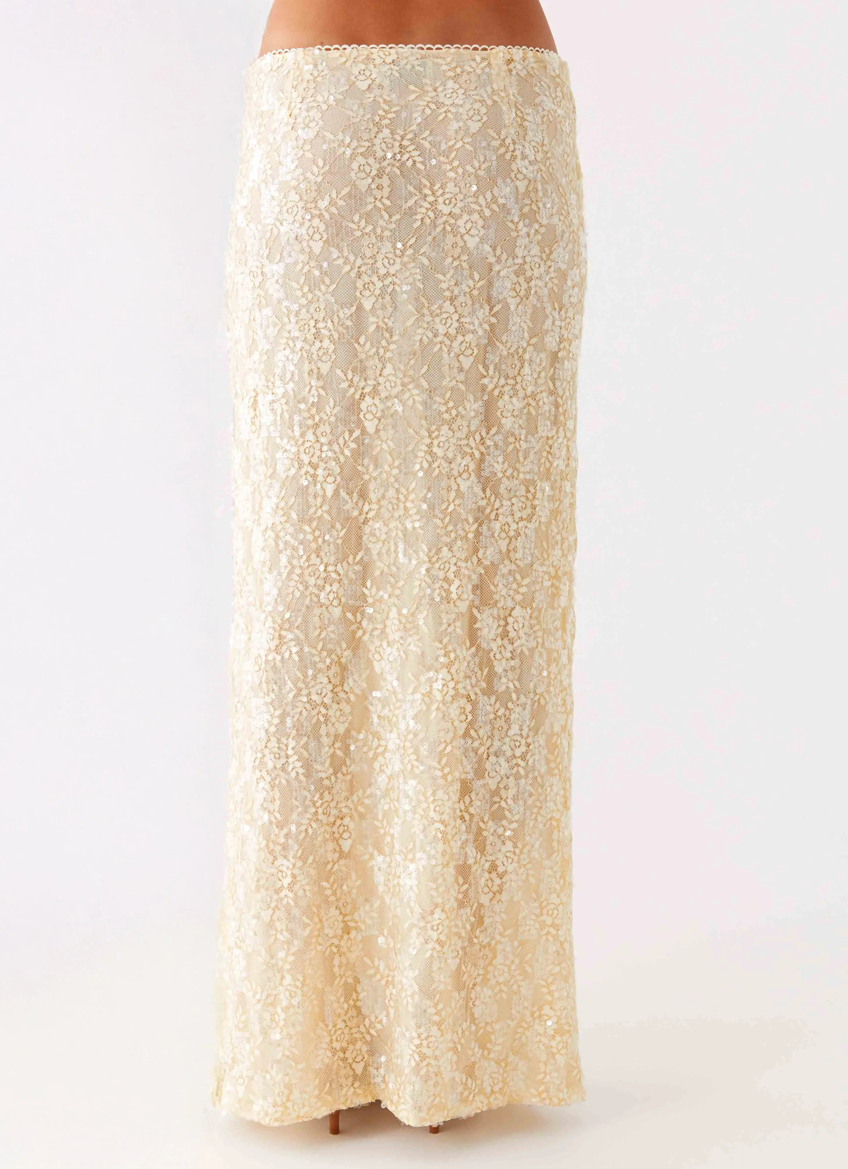Bling It On Maxi Skirt - Ivory Layered Hem Full Circle