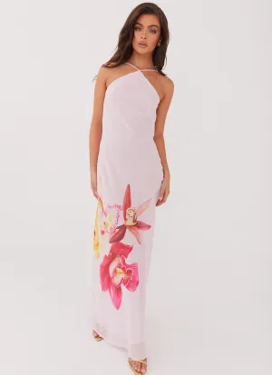 Blossom Hearts Maxi Dress - Pink Peony Morning Comfort Stretch Fit Technology