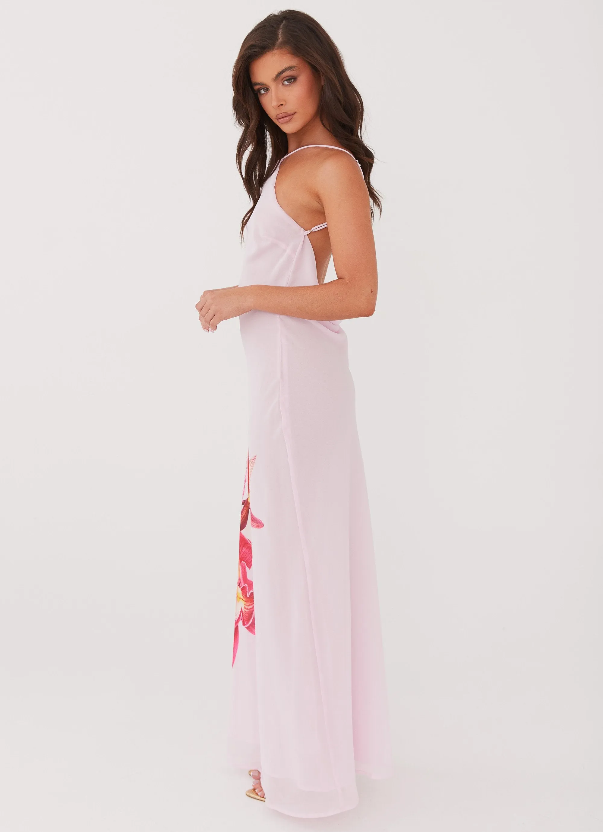 Gender Neutral Easy Fit Blossom Hearts Maxi Dress - Pink Peony