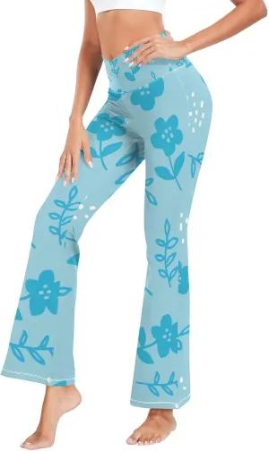 Blue Flower Cute Scandinavian Yoga Leggings for Women Compression Leggings Compression Yoga Pants for Pilates