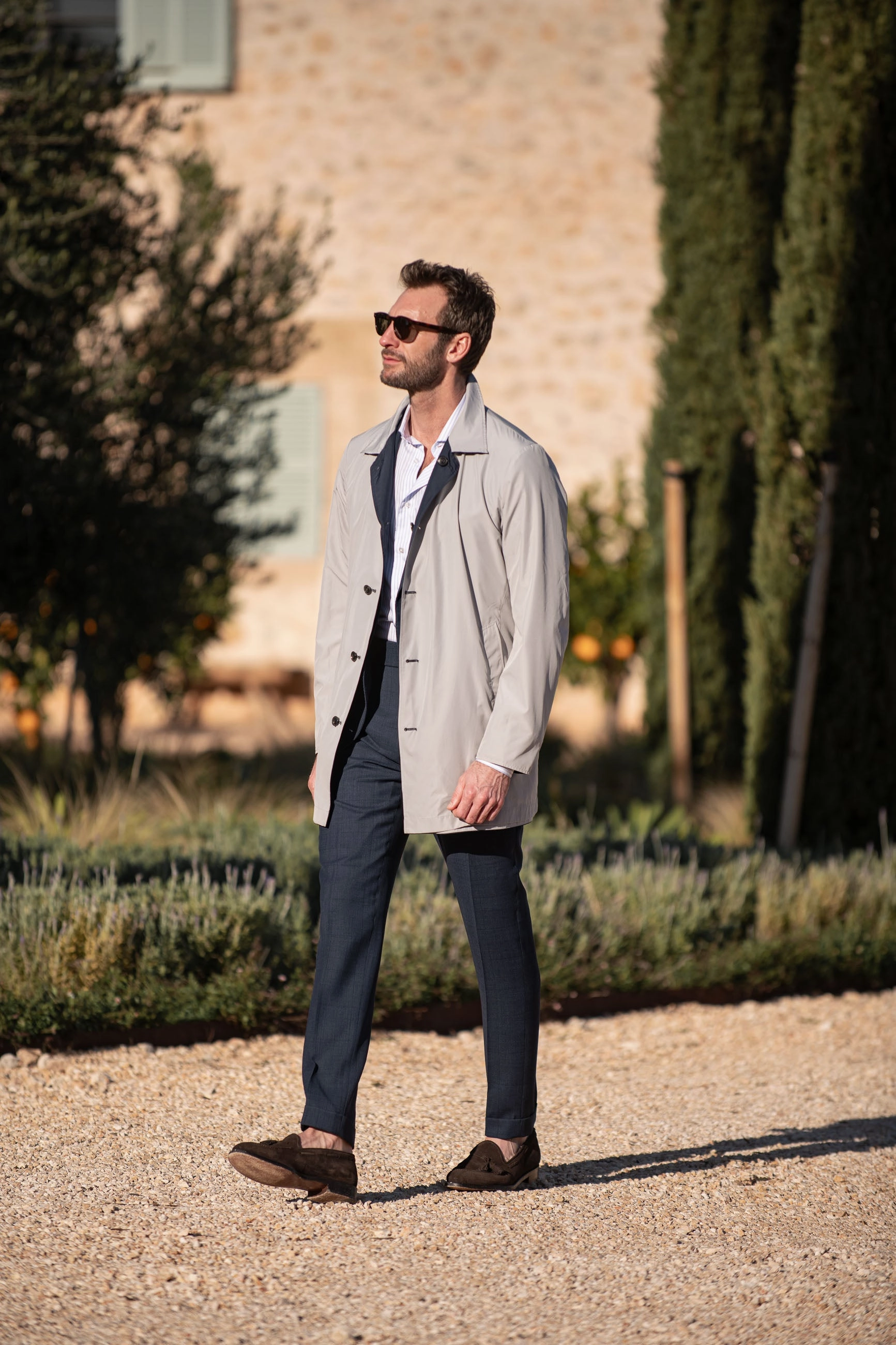 Light Weight Blue and grey reversible raincoat - Made in Italy