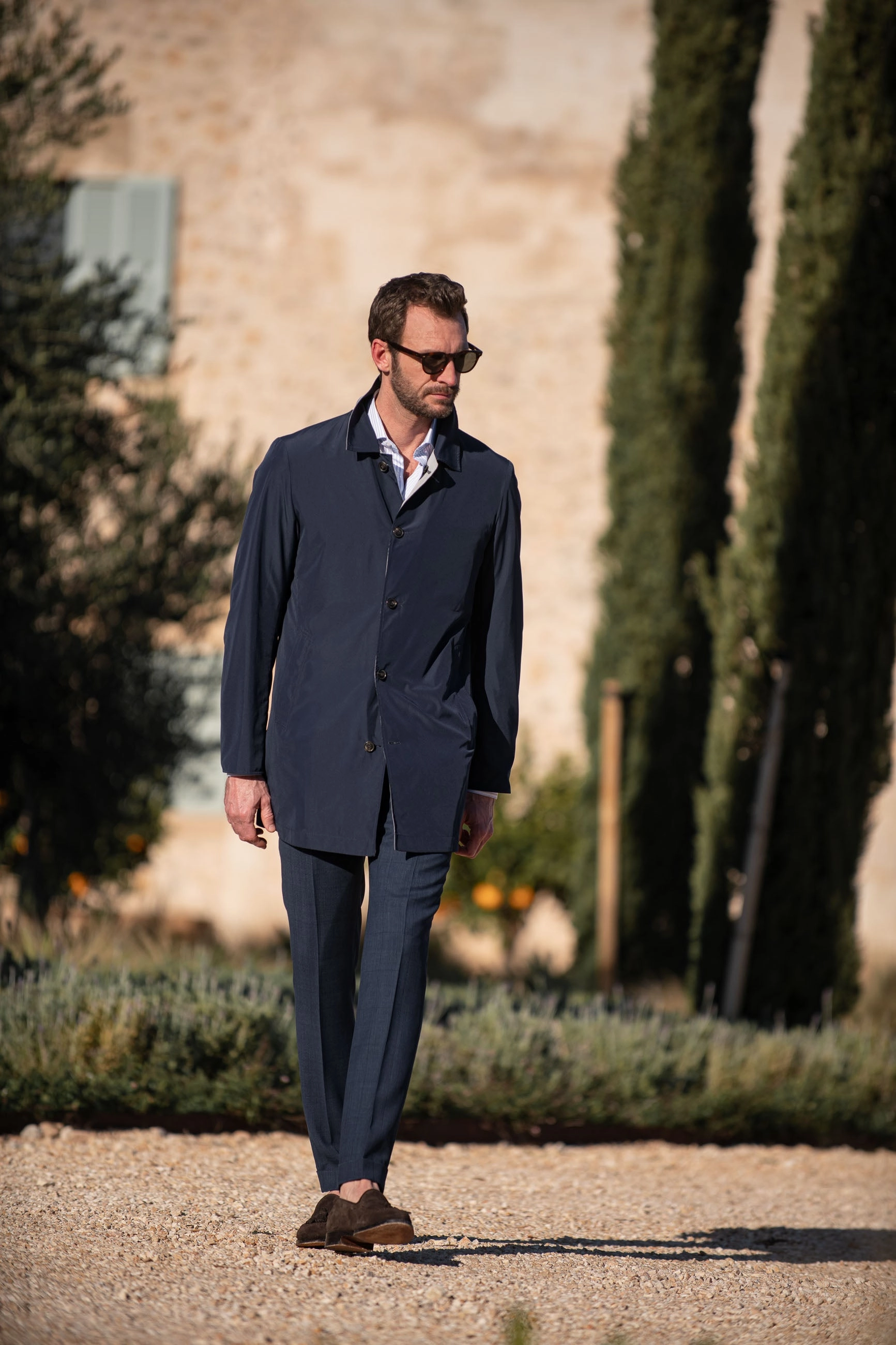 Quick Release Buckle Smart Casual Blue and grey reversible raincoat - Made in Italy