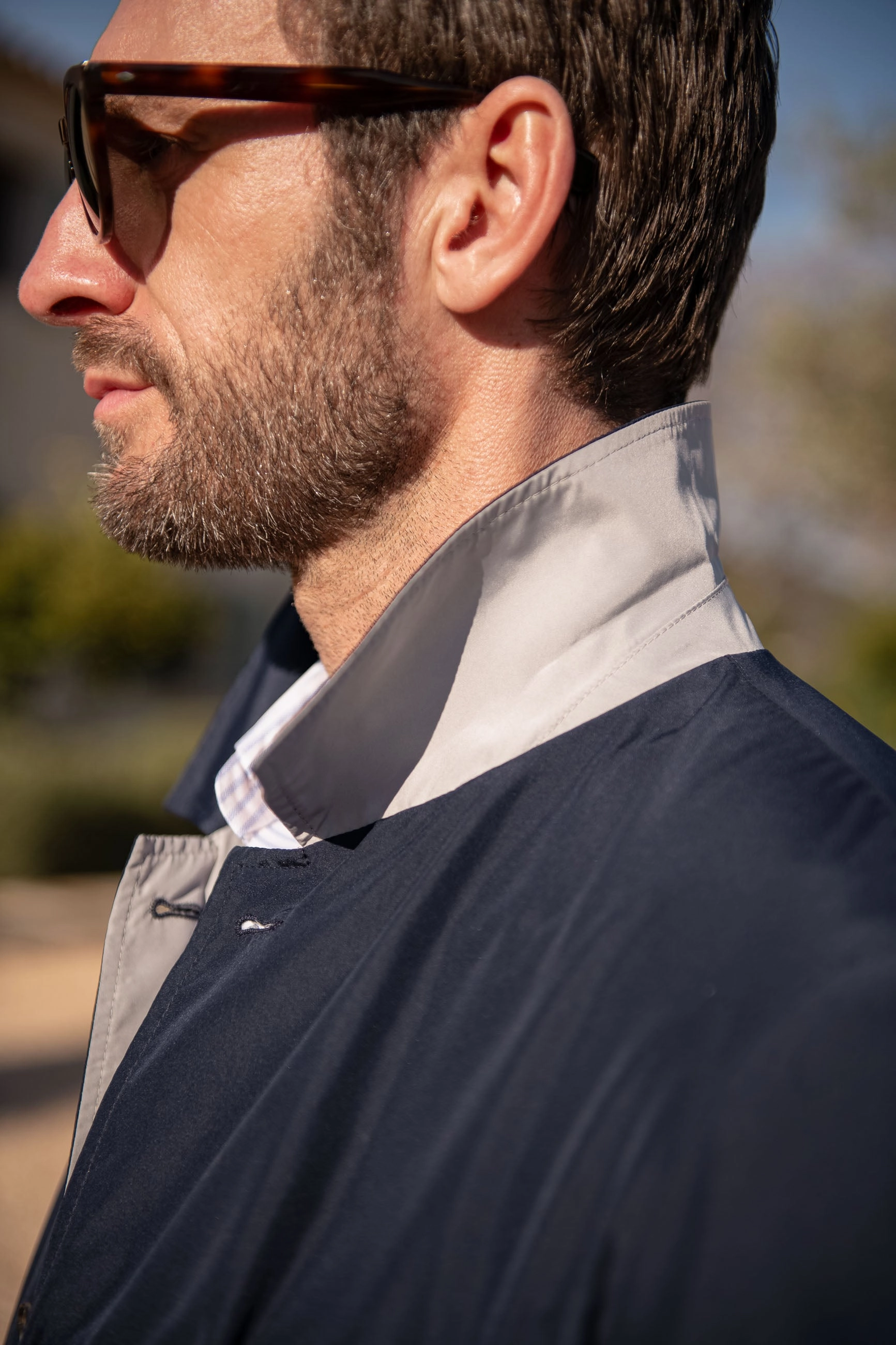 Windproof Inner Layer Blue and grey reversible raincoat - Made in Italy