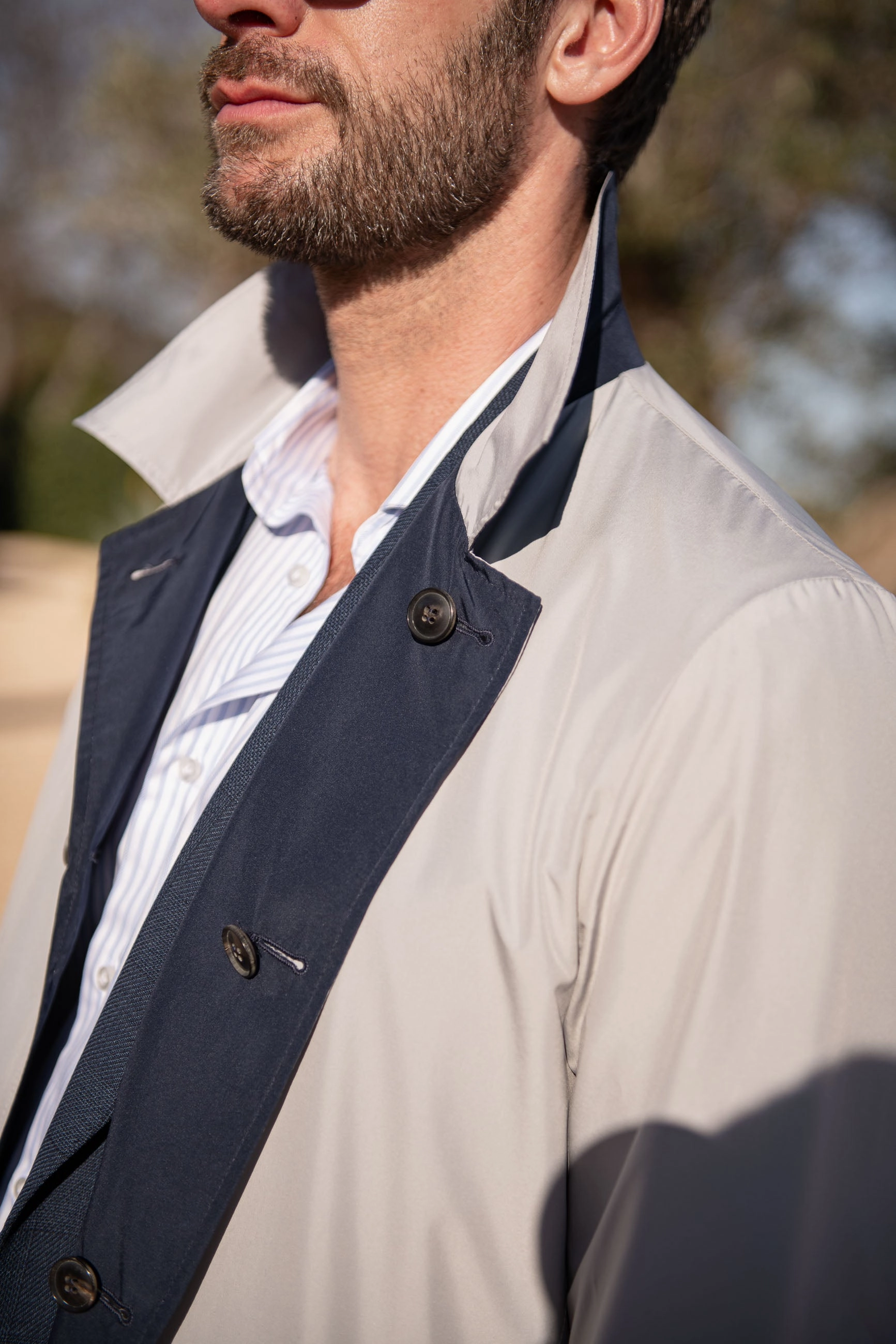 Blue and grey reversible raincoat - Made in Italy Elastic Cuff Adjustment Waterproof Shell