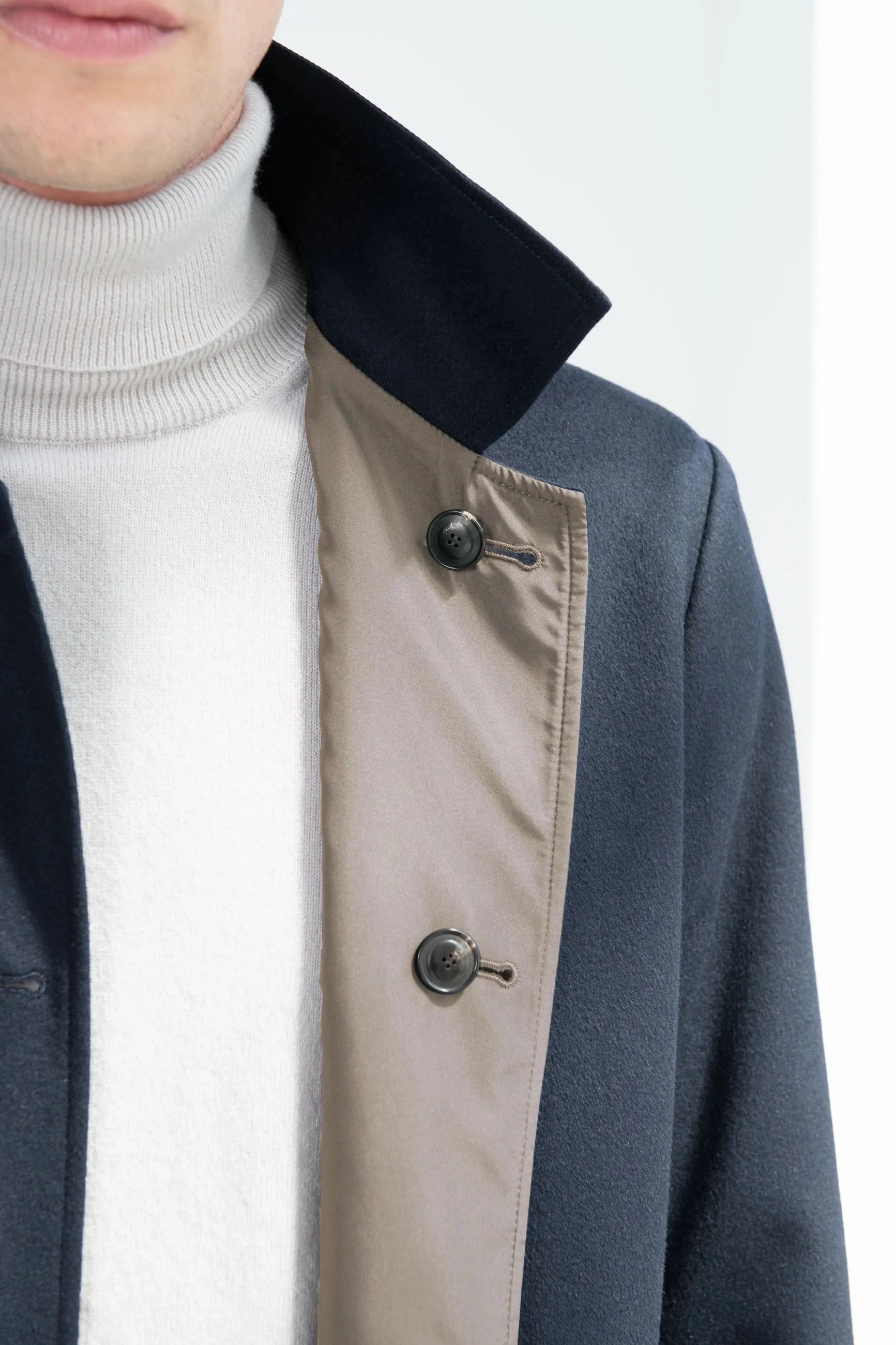 Utility Pockets Blue cashmere reversible coat - Made in Italy