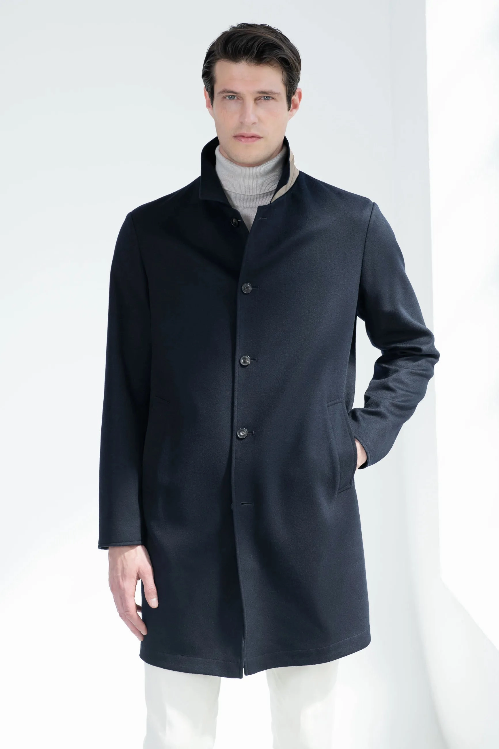 Blue cashmere reversible coat - Made in Italy Heavyweight Warmth
