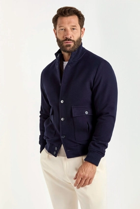 Blue Super 180's wool flannel bomber jacket ?C Made in Italy Odor Resistant Finish Comfort Fit Design