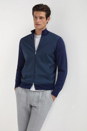 Blue wool & knit bomber - Made in Italy Weatherproof Zipper Closure HighVisibility Trims