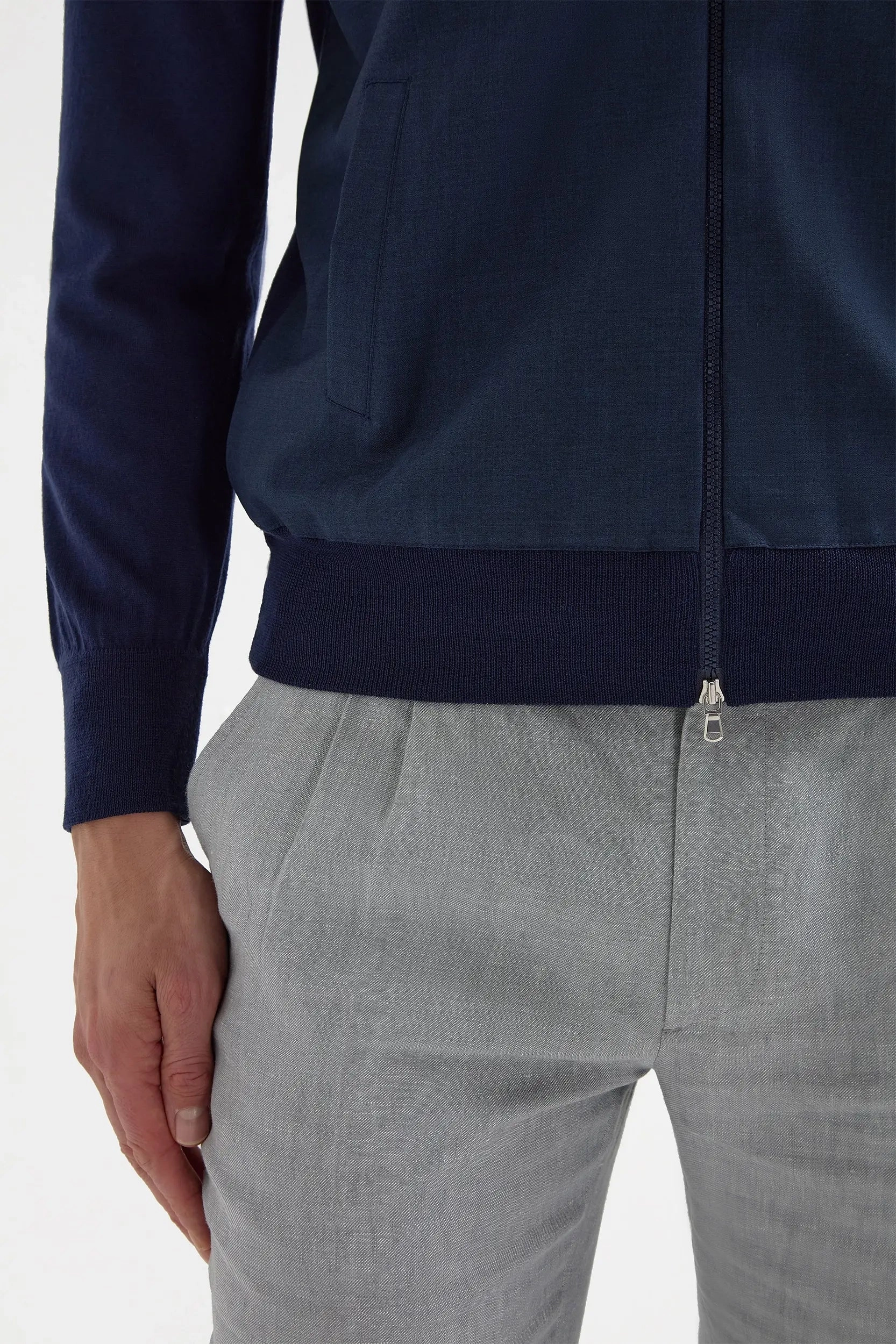 City Ready Style Packable design Blue wool & knit bomber - Made in Italy