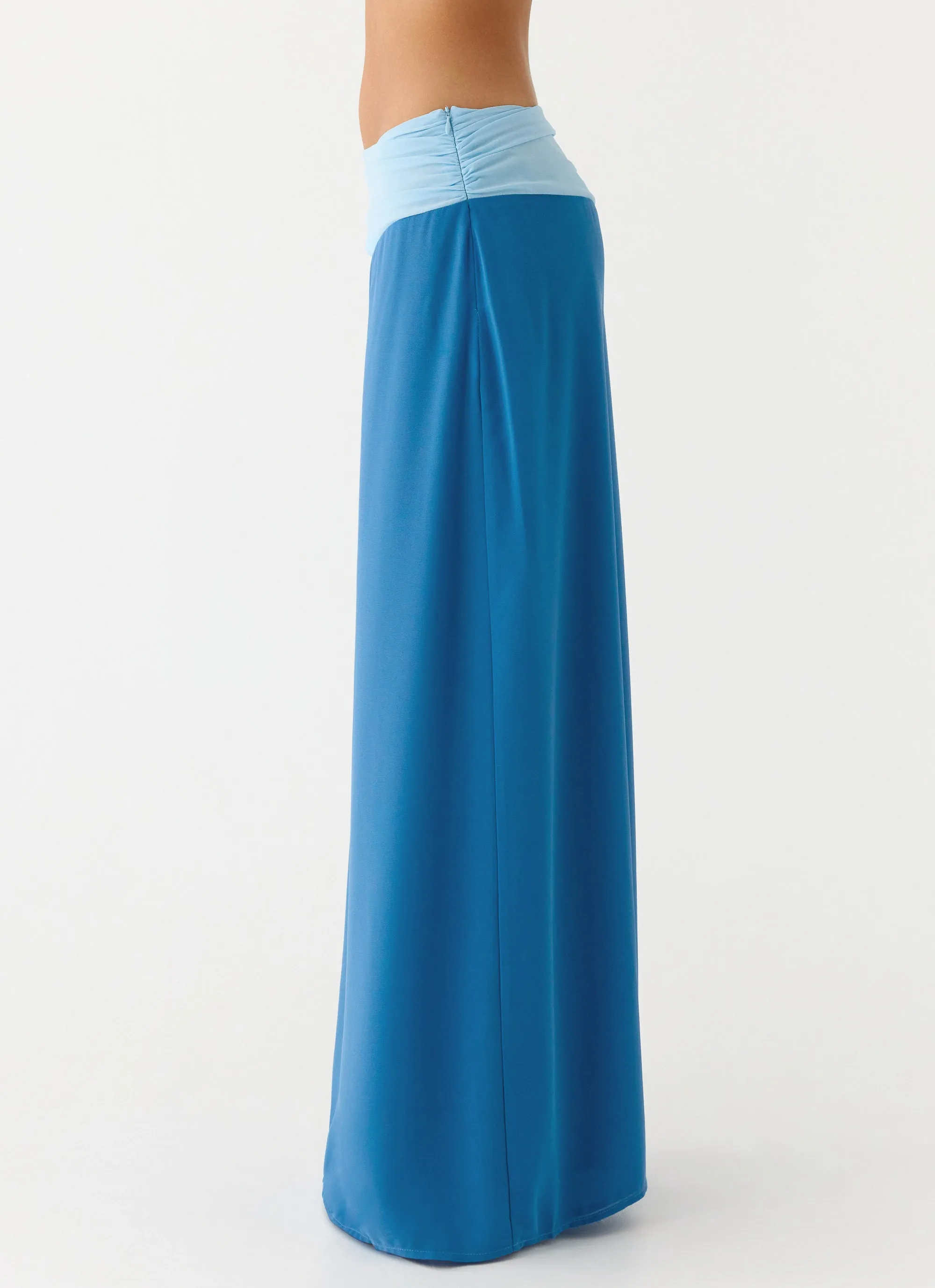 Neutral Wear Double Layered Design Blushing Bloom Maxi Skirt - Baby Blue