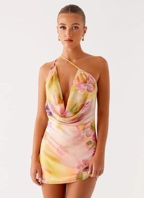 Jewel Tones Chic and Flattering Bohemian Bliss Mesh Mini Dress - Sunburst Floral