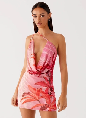 Warm Palette Bohemian Bliss Mesh Mini Dress - Tropical Pink Print