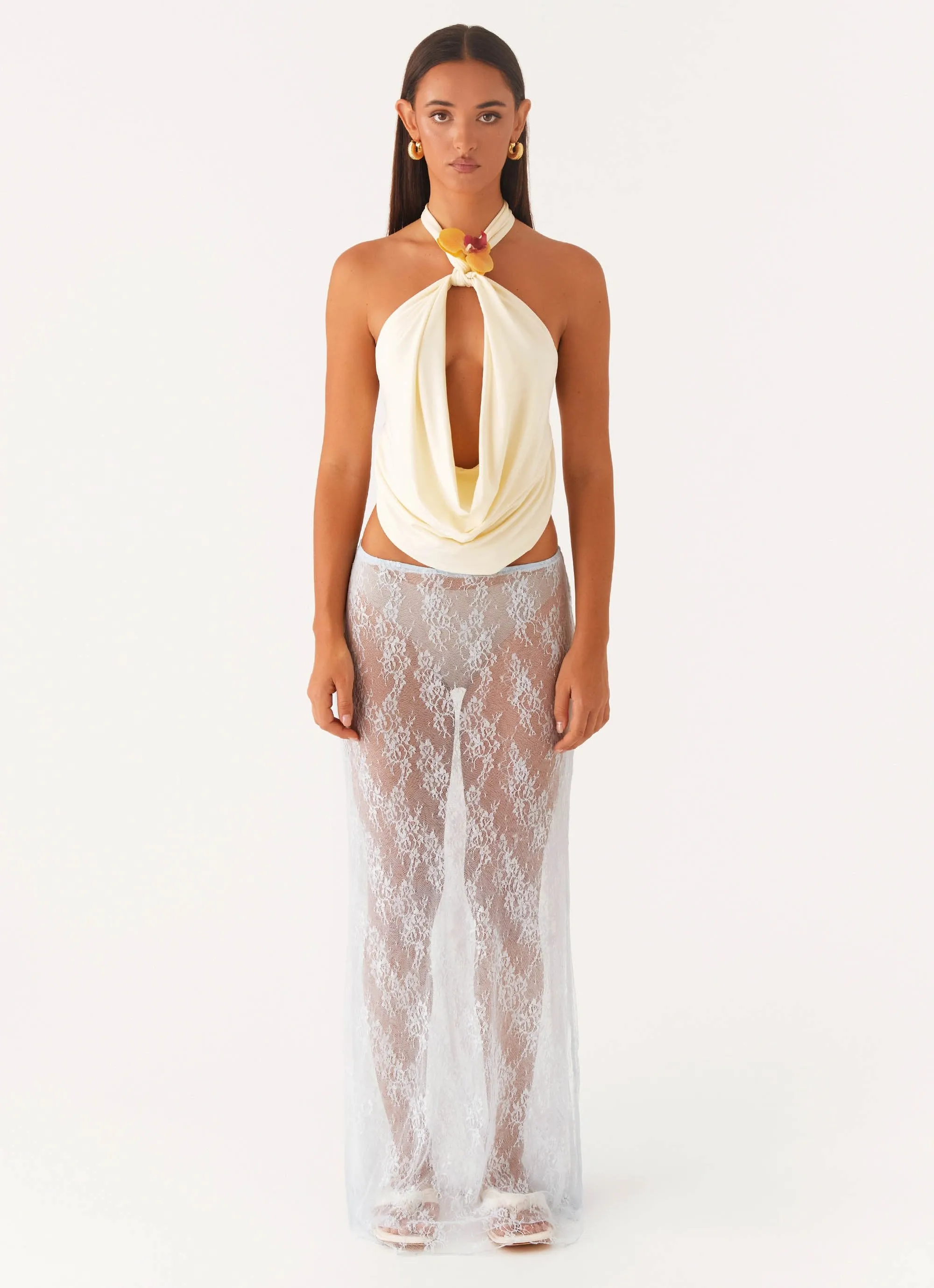 Caden Lace Maxi Skirt - Blue Plus size option