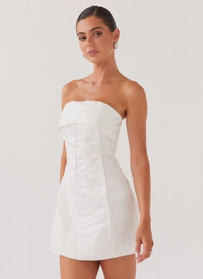 Bombshell Tube Mini Dress - White Pearl Comfortable Waist